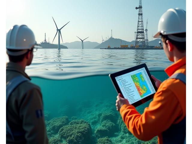 海洋インフラの建設現場と環境評価のデータ