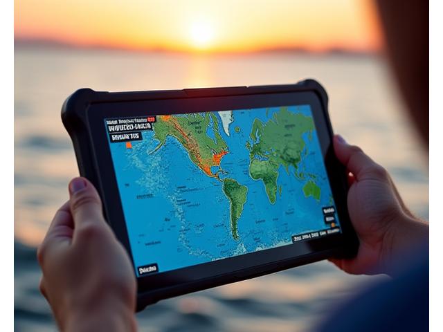 詳細なカスタム釣り場マップがタブレットに表示されている
